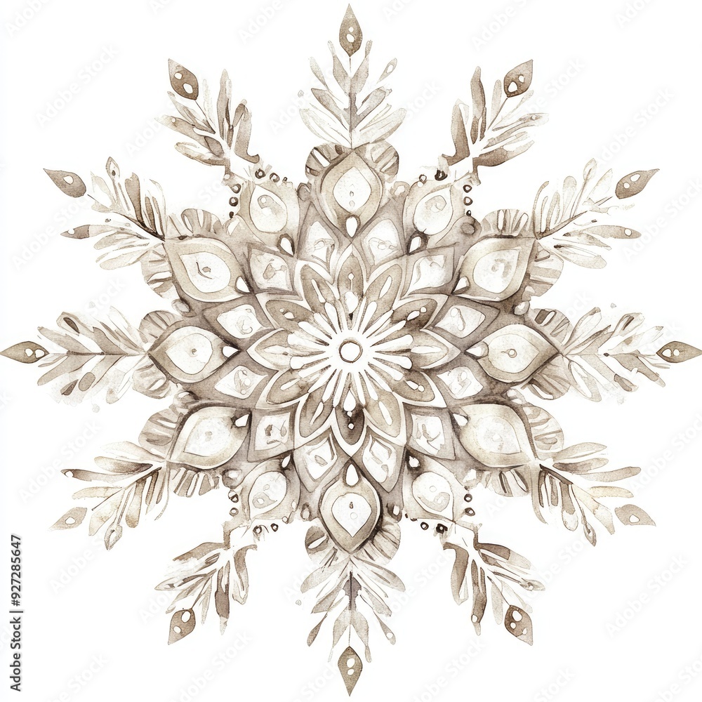 Watercolor Brown Mandala Snowflake. Watercolor Brown Mandala Snowflake.