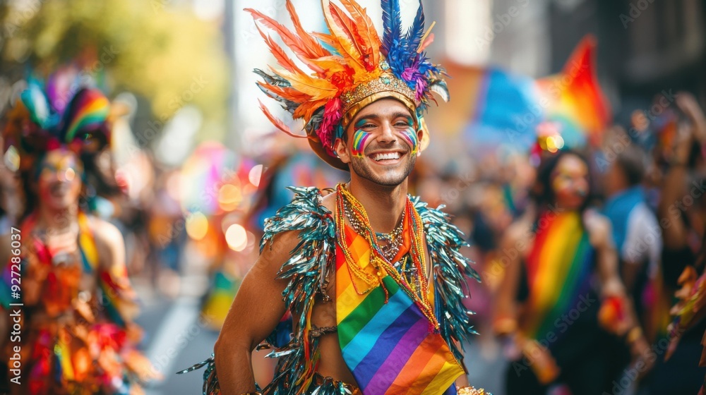 Pride Parade Joy: A Man in Festive Attire Celebrates Pride Parade Joy: A Man in Festive Attire Celebrates