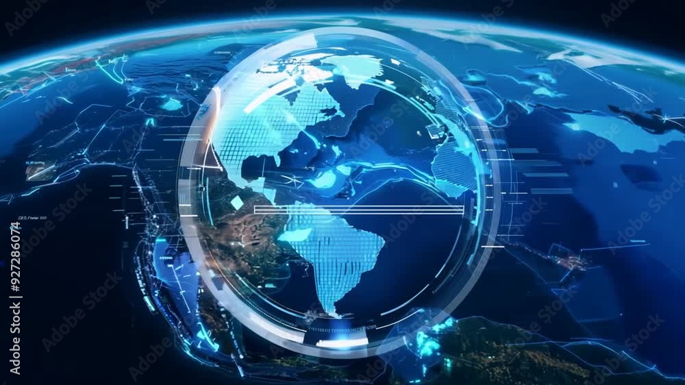 Exploring the digital world map in a 3D visualization over North America and Europe Exploring the digital world map in a 3D visualization over North America and Europe