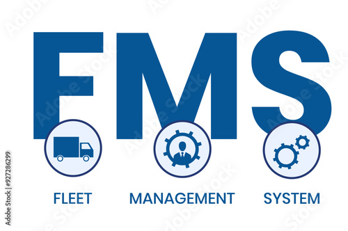 FMS - Fleet Management System acronym. business concept background. Vector illustration with keywords and icons. Lettering illustration with icons for web banner, flyer, landing