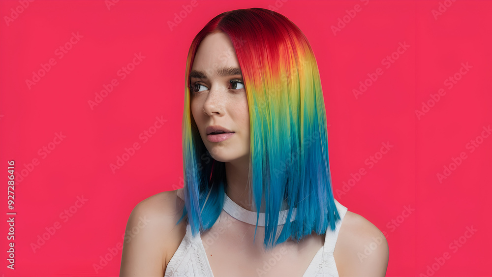 Vibrant rainbow hair in A sleek straight style Vibrant rainbow hair in A sleek straight style