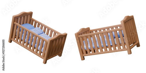 Classic wooden cot in different positions. Safe furniture for children bedrooms