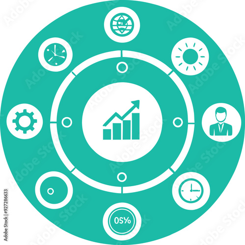 Circle diagram for Digital Marketing cyan color Infographic template Vector Illustration Graphics for Free Download
