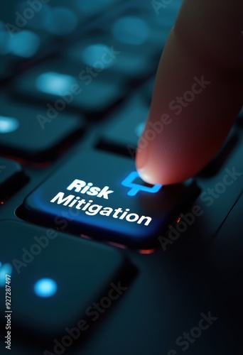 Risk mitigation button on keyboard close-up, symbolizing risk management and business strategy.
 photo