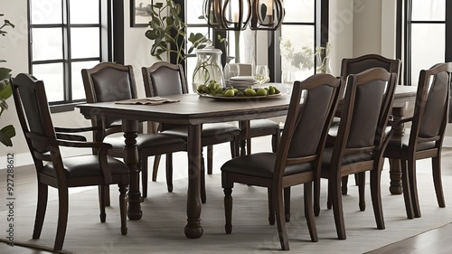 Dining room set with chairs and tables