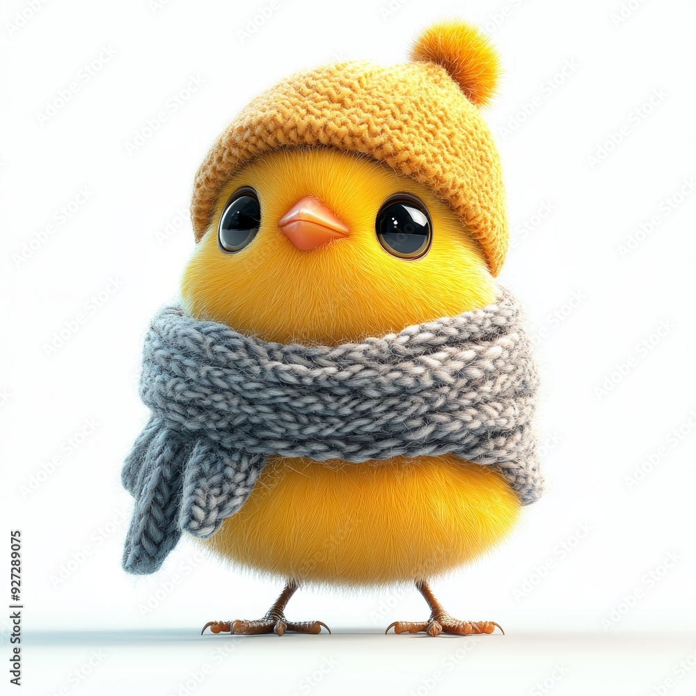 Cute Happy Canary Isolated on White Background Wearing Cold Weather or Winter Outfit. Cartoon Character - Mascot Cute Happy Canary Isolated on White Background Wearing Cold Weather or Winter Outfit. Cartoon Character - Mascot