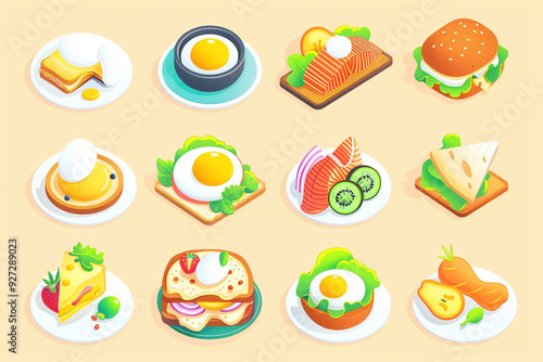 Assorted Breakfast Foods Illustration