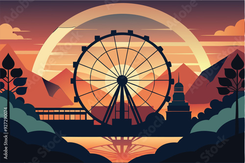 Ferris wheel silhouette vector illustration 