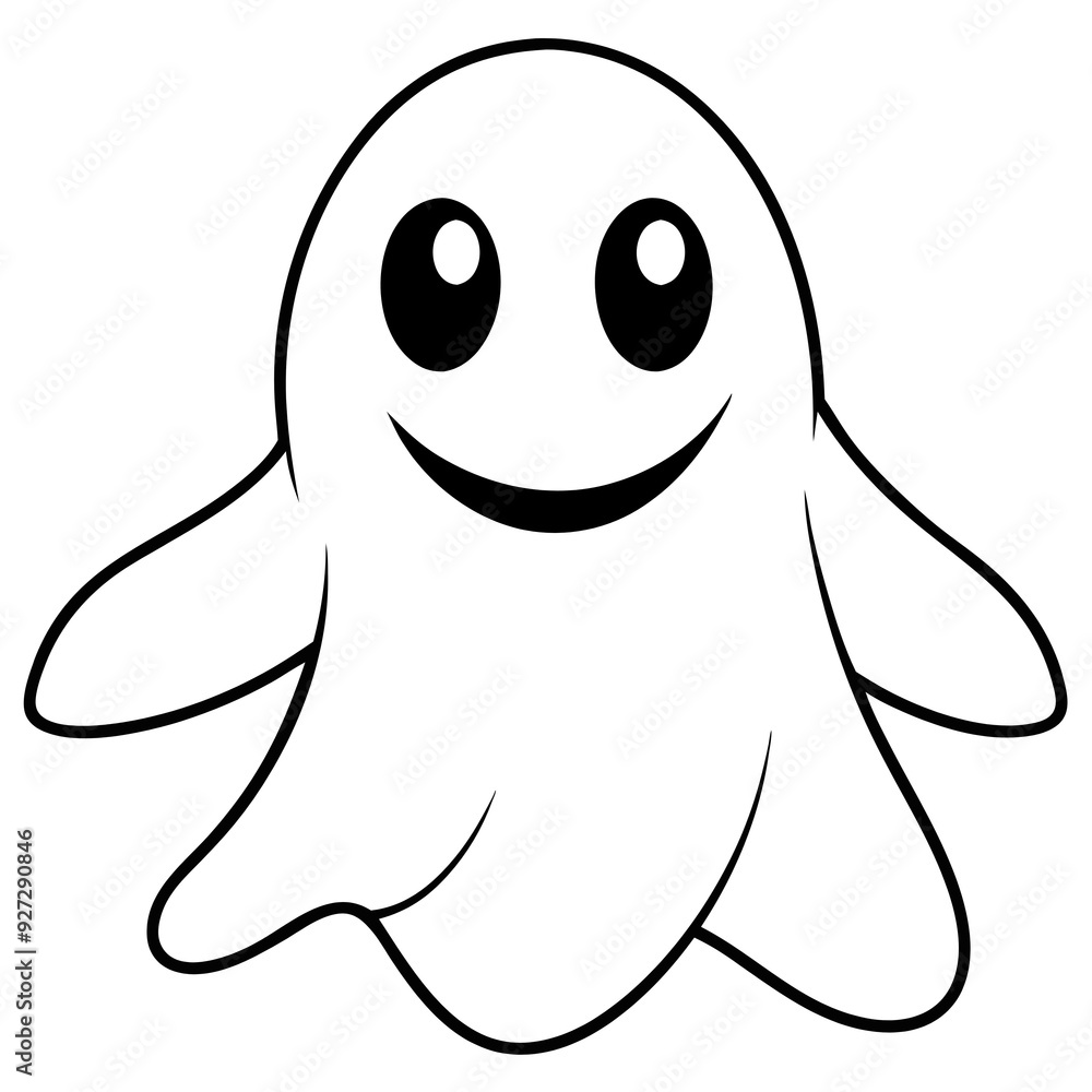 Fototapeta premium Friendly cartoon ghost vector - cute, smiling character with wavy design. Perfect for stickers, kids' decor, and Halloween designs