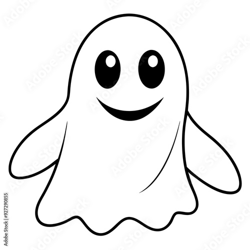 a simple, cartoon-style drawing of a ghost. The ghost has a rounded head and a flowing, sheet-like body that flares out at the bottom