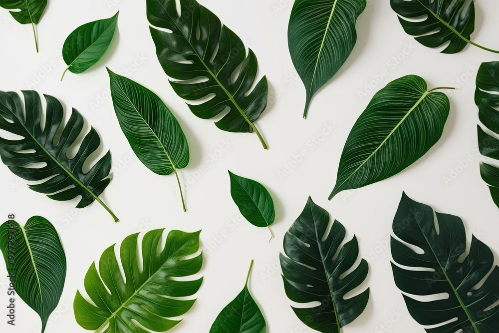 Exotic Green Leaves Displayed on a Clean White Background Exotic Green Leaves Displayed on a Clean White Background