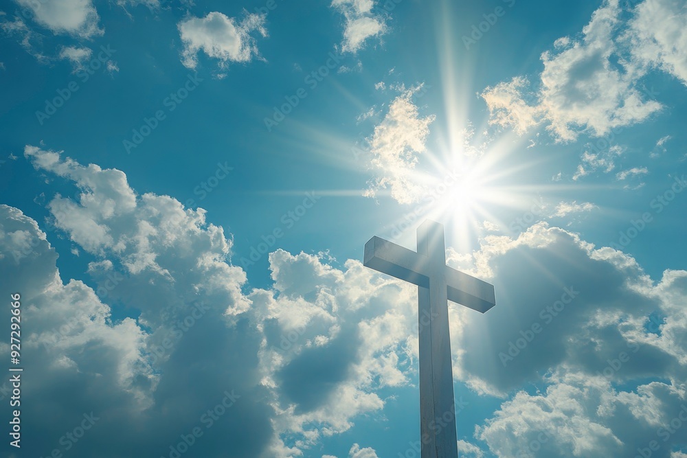A divine cross shimmers in the sky, basking in the radiance of the sun , ai A divine cross shimmers in the sky, basking in the radiance of the sun , ai