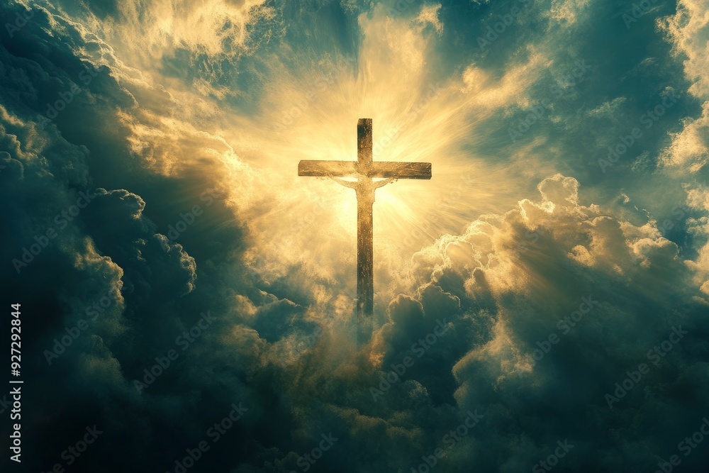 A divine cross shimmers in the sky, basking in the radiance of the sun , ai A divine cross shimmers in the sky, basking in the radiance of the sun , ai