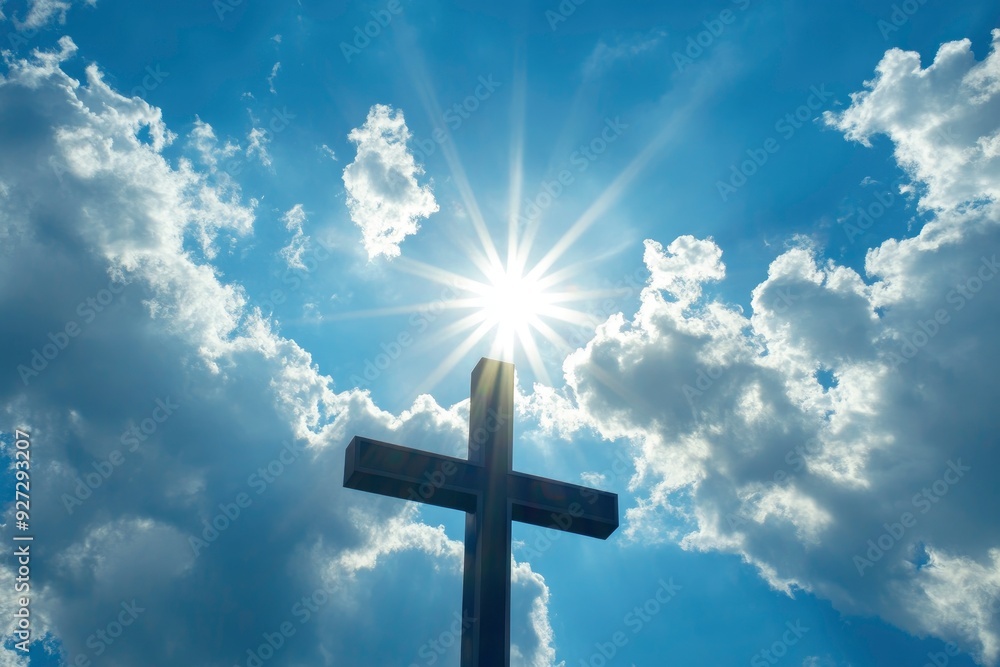 A divine cross shimmers in the sky, basking in the radiance of the sun , ai A divine cross shimmers in the sky, basking in the radiance of the sun , ai