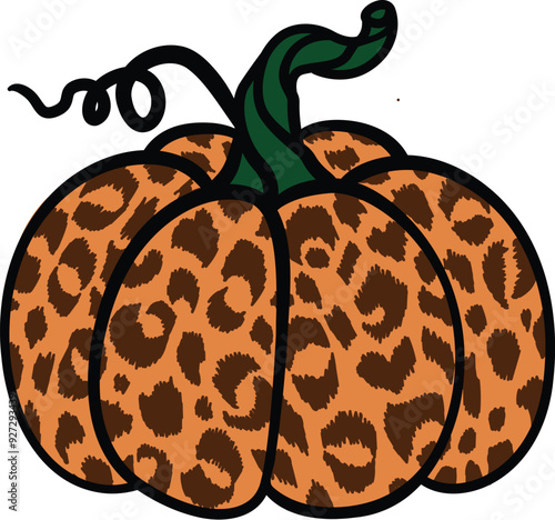 Drawing pumpkin with cheetah or leopard print background. Vector illustration.