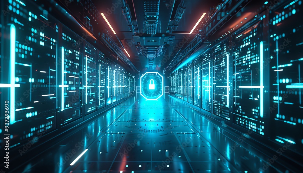 IoT security, data encryption visualization, futuristic tech, glowing blue lights IoT security, data encryption visualization, futuristic tech, glowing blue lights