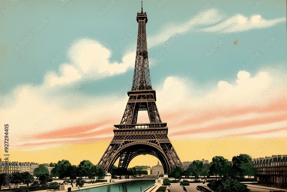Obraz premium Nostalgic Vintage Illustration of the Eiffel Tower in Paris
