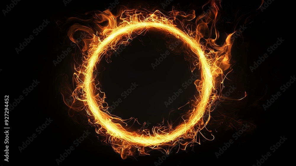 Naklejka premium Fiery Circle of Flames on Black Background