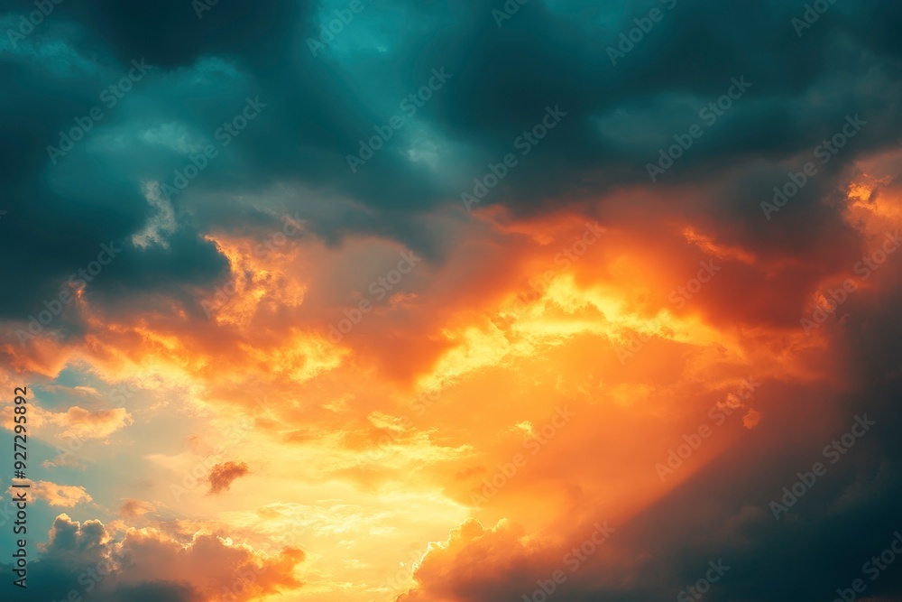Fototapeta premium Abstract Sunset sky, clouds illuminated by the sun , ai