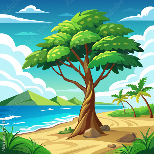 tree on the beach vector illustration