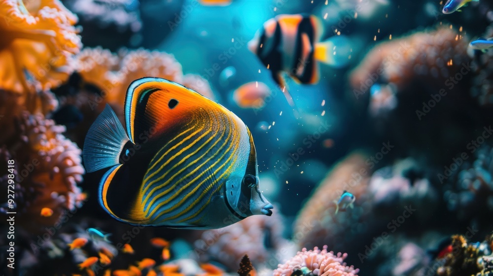 Tropical sea underwater fishes on coral reef Tropical sea underwater fishes on coral reef