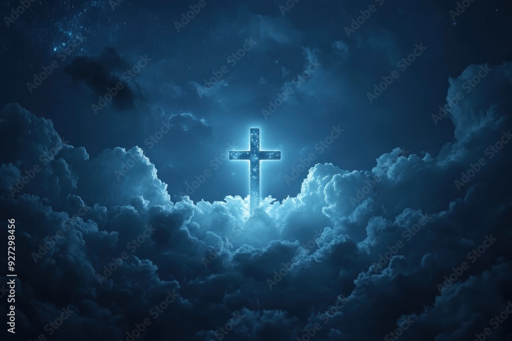 Concept of christian religion shining cross on the background of cloudy night sky. Dark sky with cross and cloud. Divine shining heaven, light. Religious background , ai Concept of christian religion shining cross on the background of cloudy night sky. Dark sky with cross and cloud. Divine shining heaven, light. Religious background , ai