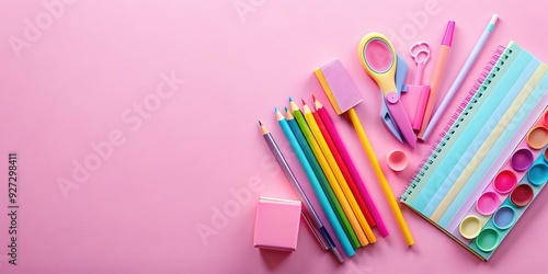 Pastel Pink School Supplies with Back-to-School Sentiment, Playful, Backdrop, Color Splash