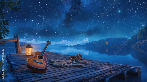 Tranquil Night by the Lake with a Guitar