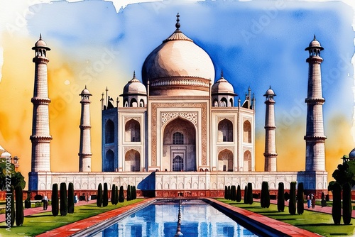 Watercolor Artwork of Famous Indian Landmark in Asia