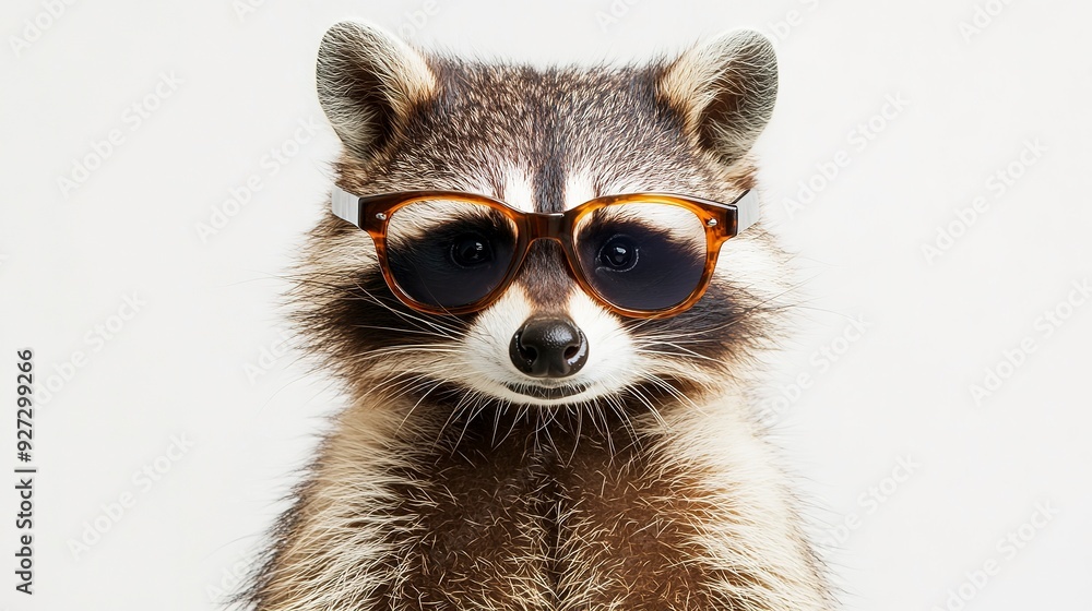Obraz premium Cool raccoon in sunglasses on a white background 