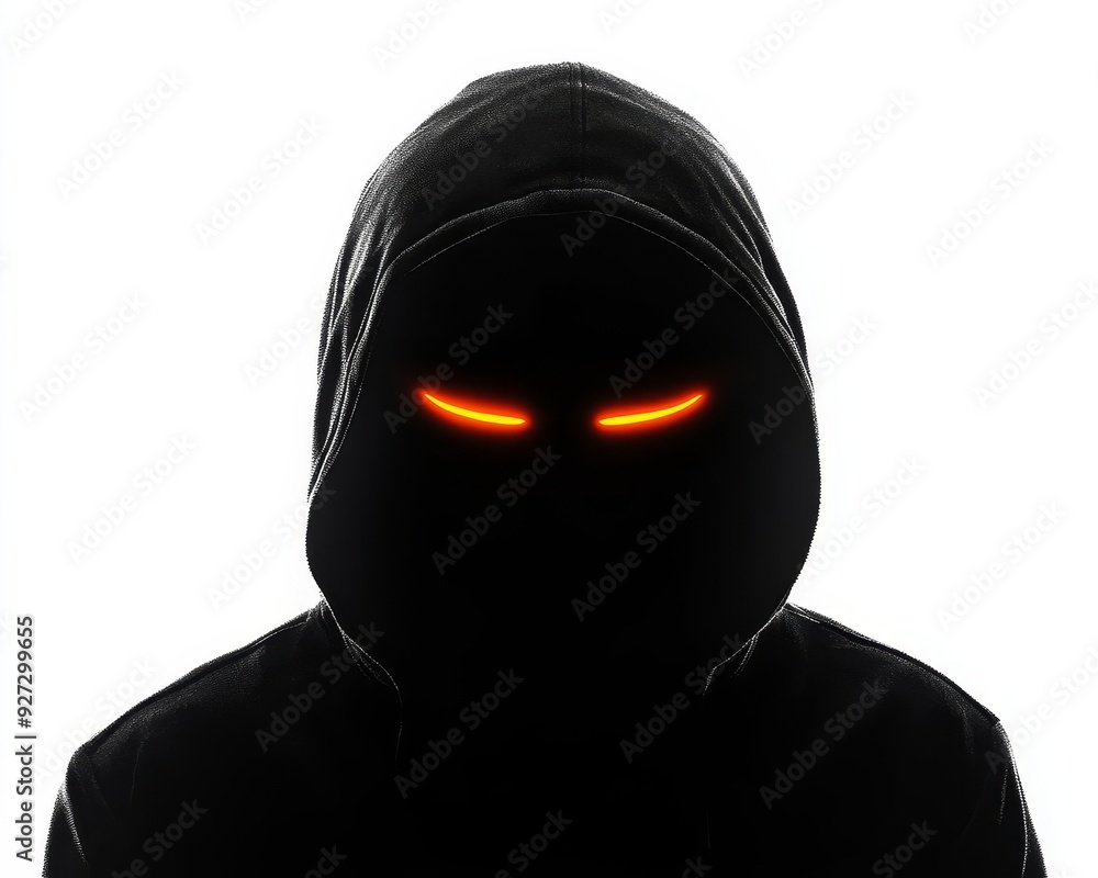 Mysterious figure in a dark hoodie with glowing orange eyes, creating an atmosphere of intrigue and suspense. Mysterious figure in a dark hoodie with glowing orange eyes, creating an atmosphere of intrigue and suspense.