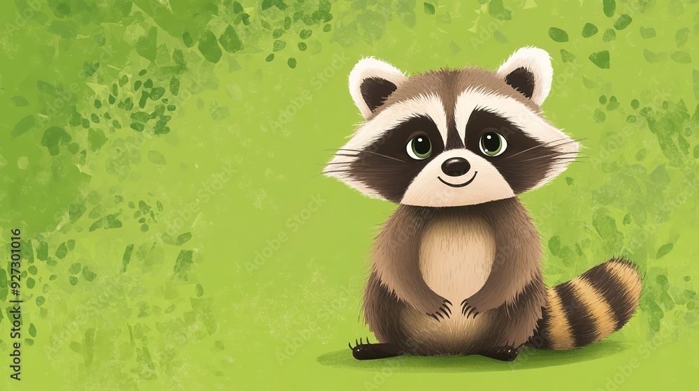 Fototapeta premium Cute raccoon on a green background