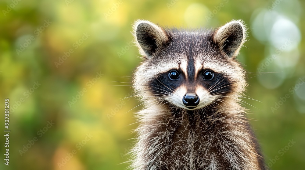 Furry raccoon looking at the camera close-up with blurred background Furry raccoon looking at the camera close-up with blurred background