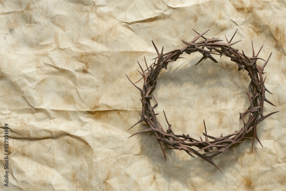 Fototapeta premium Crown of Thorns on parchment background illustrates Easter , ai