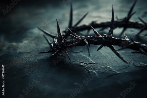 Wallpaper Mural Crown of Thorns with copy space, banner template. Artistic close-up of a Crown of Thorns, evoking spiritual reflection , ai Torontodigital.ca