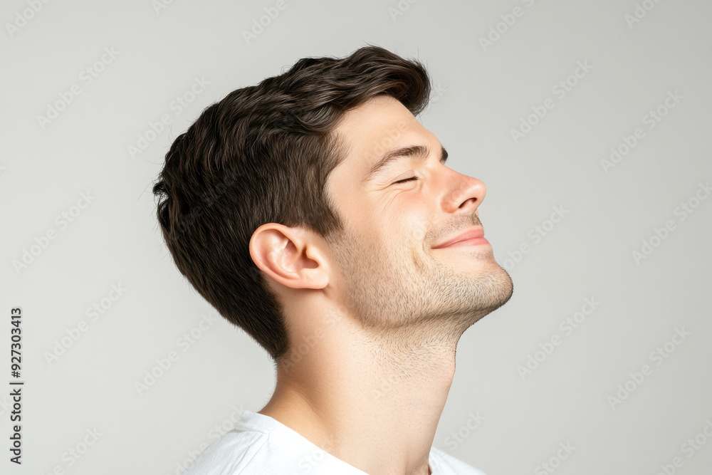 Fototapeta premium A close up of a man's face with her eyes closed