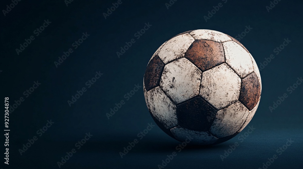 Fototapeta premium Old Worn Soccer Ball on Dark Background