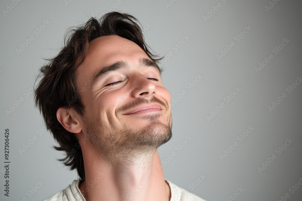 Fototapeta premium A close up of a man's face with her eyes closed