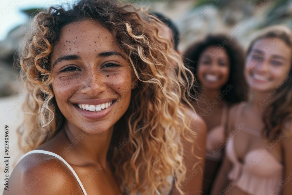 Fototapeta premium The happiness and love between friends are evident in their smiles and warm expressions, capturing the essence of shared joy and closeness.
