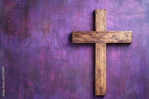 Wallpaper Mural Lent Season,Holy Week and Good Friday concepts - photo of wooden cross in purple vintage background , ai Torontodigital.ca