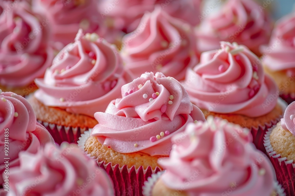 Delicious cupcakes with pink icing and decorative sprinkles, perfect for sweet celebrations Delicious cupcakes with pink icing and decorative sprinkles, perfect for sweet celebrations