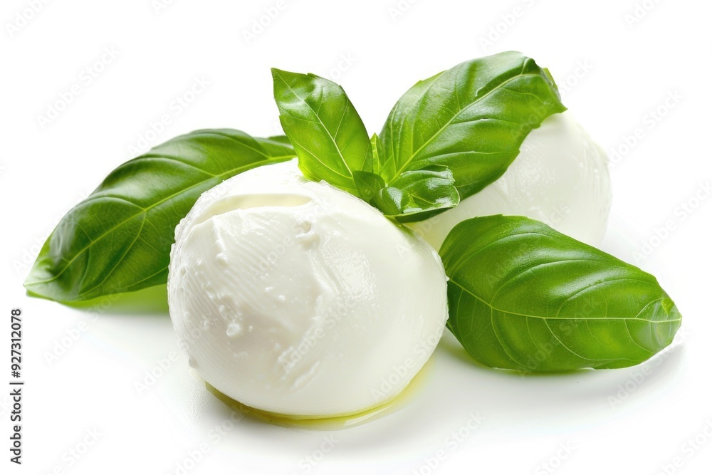 Mozarella Cheese. Diet Organic Food with Basil Leaf Isolated on White Background Mozarella Cheese. Diet Organic Food with Basil Leaf Isolated on White Background