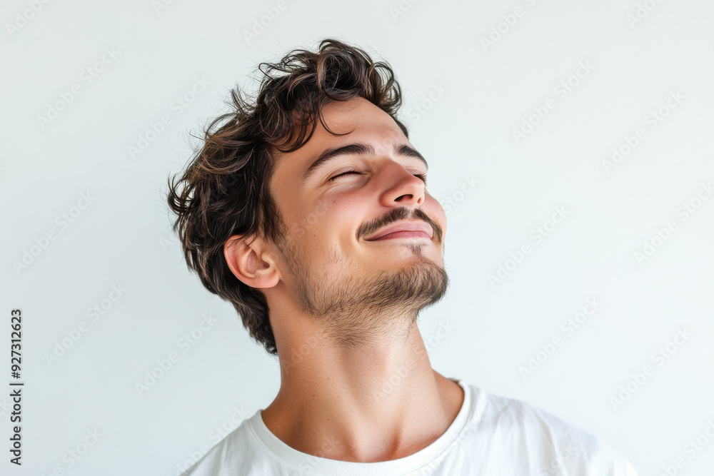 Fototapeta premium A close up of a man's face with her eyes closed