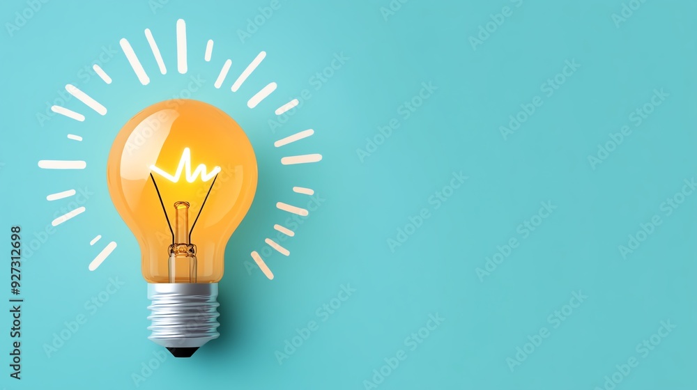 A glowing light bulb with a bright yellow glow against a teal background, symbolizing creativity and innovative ideas. A glowing light bulb with a bright yellow glow against a teal background, symbolizing creativity and innovative ideas.