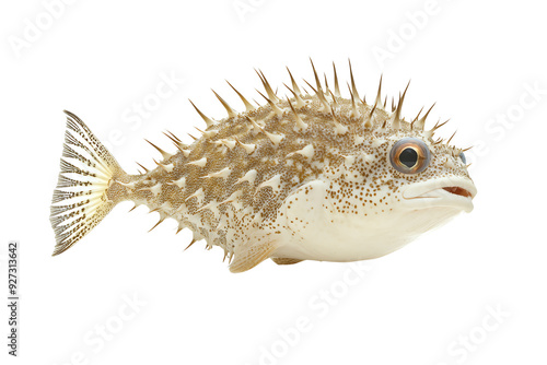 A detailed close-up of a spiny fish showcasing its unique texture and features against a clean background. photo