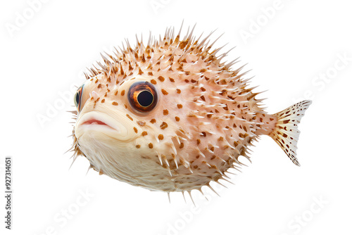 A vibrant, spiky pufferfish displaying unique features, perfect for marine life themes and underwater photography.