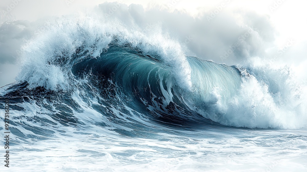 Obraz premium Powerful wave curling with dramatic ocean spray. Generative AI
