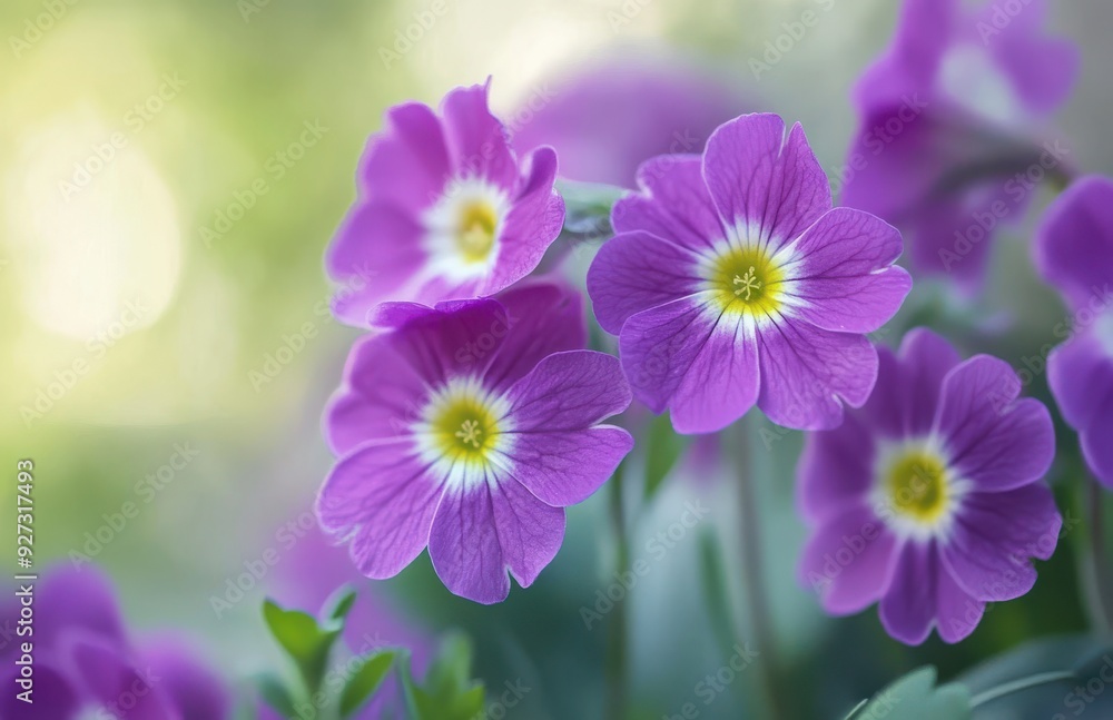 purple primrose flowers in the garden, with a blurry green background purple primrose flowers in the garden, with a blurry green background