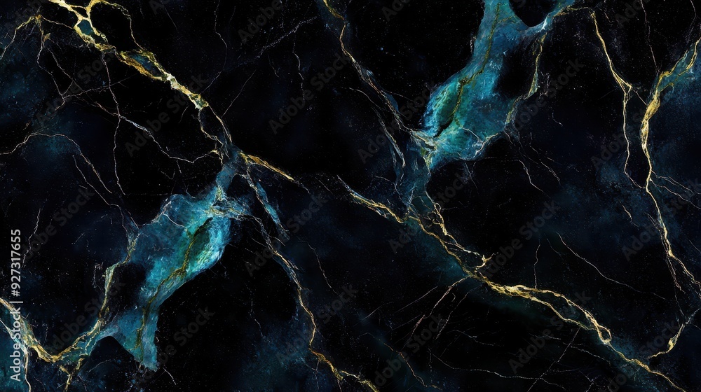 A vibrant black marble texture with blue and gold veins, ideal for backgrounds and designs. A vibrant black marble texture with blue and gold veins, ideal for backgrounds and designs.