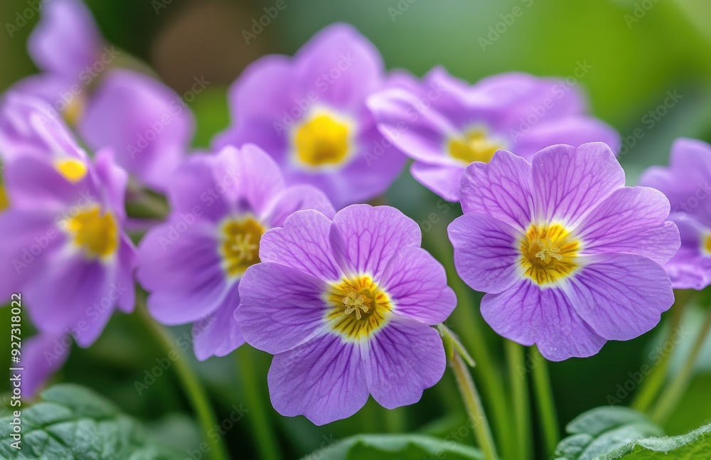 purple primrose flowers in the garden, with a blurry green background purple primrose flowers in the garden, with a blurry green background